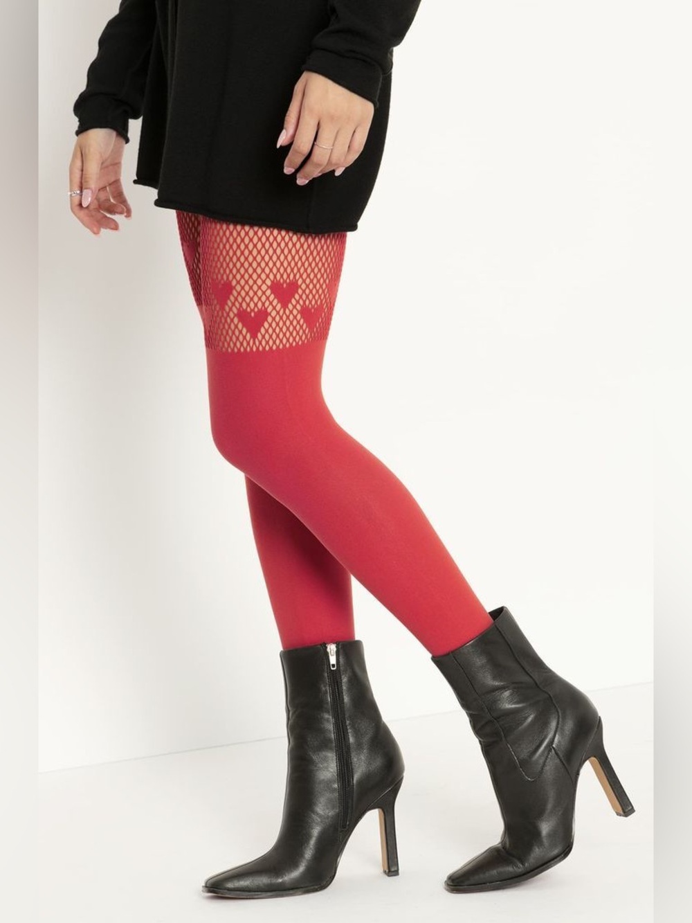 Blackmilk Red Hosiery Red Hearts Mesh Leggings OS
